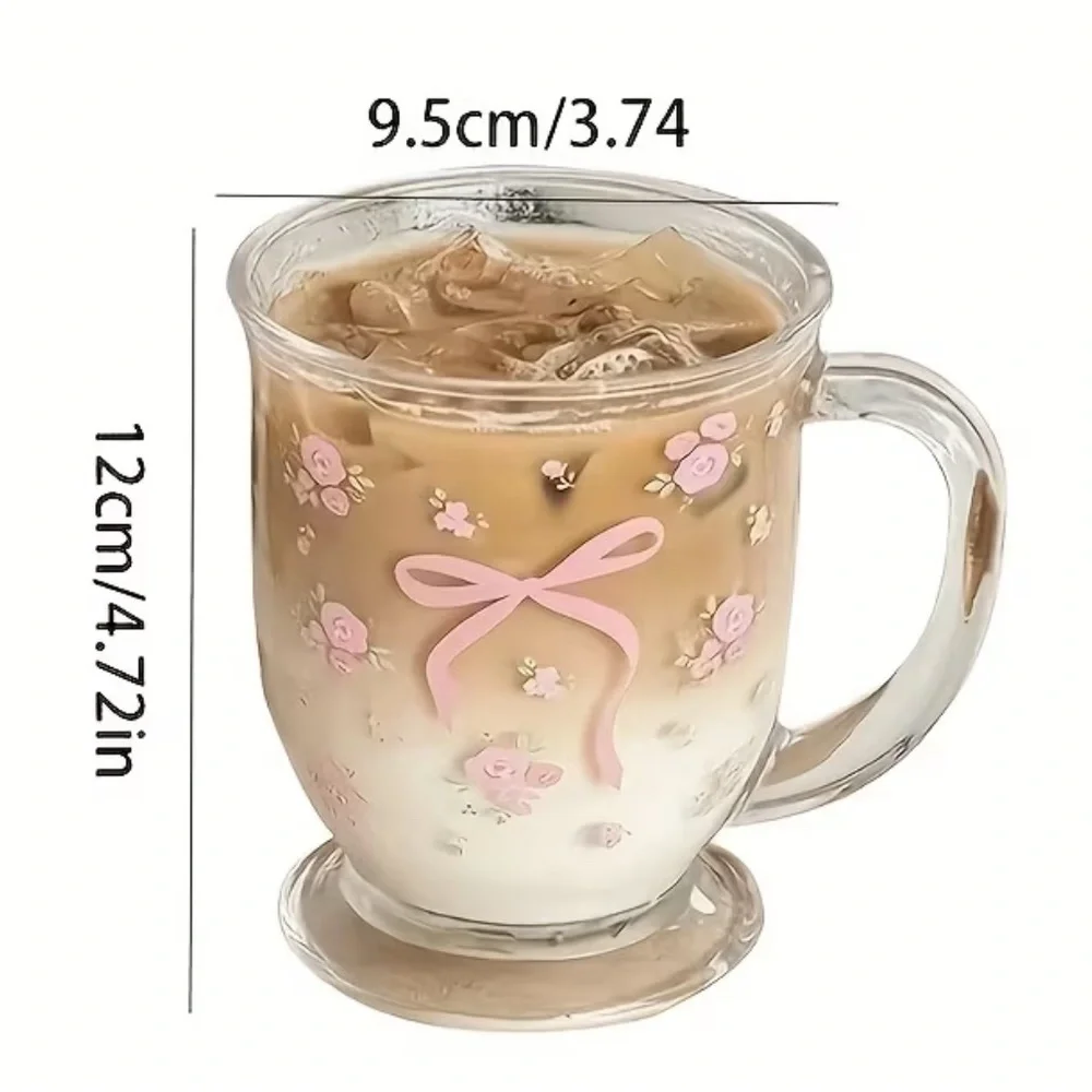 Floral Glass Mug with Pink Bow Design